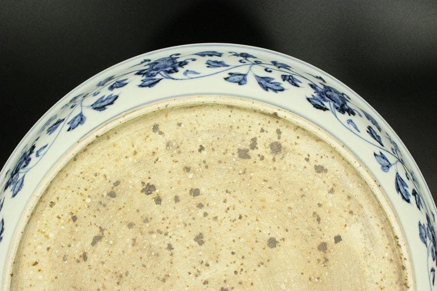 中国美術 青華 獣紋 纏枝蓮花紋 皿 φ40cm(ZE921)