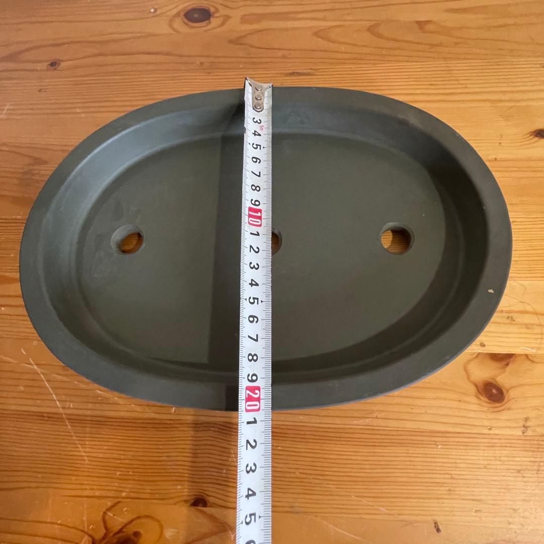 《盆栽鉢》緑泥 小判 楕円 在落款【陶春】　二鉢セット