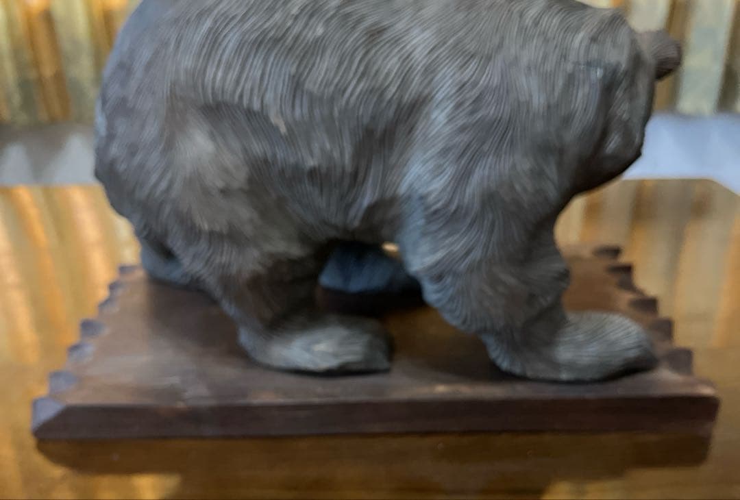 昭和レトロ 骨董 一刀彫 熊 木製クマと魚のアイヌ彫刻 約40cm