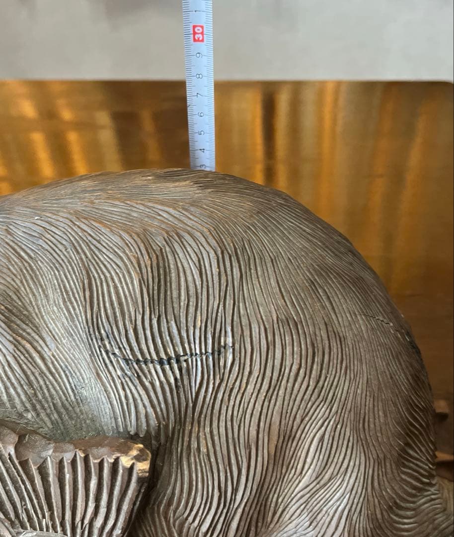 昭和レトロ 骨董 一刀彫 熊 木製クマと魚のアイヌ彫刻 約40cm