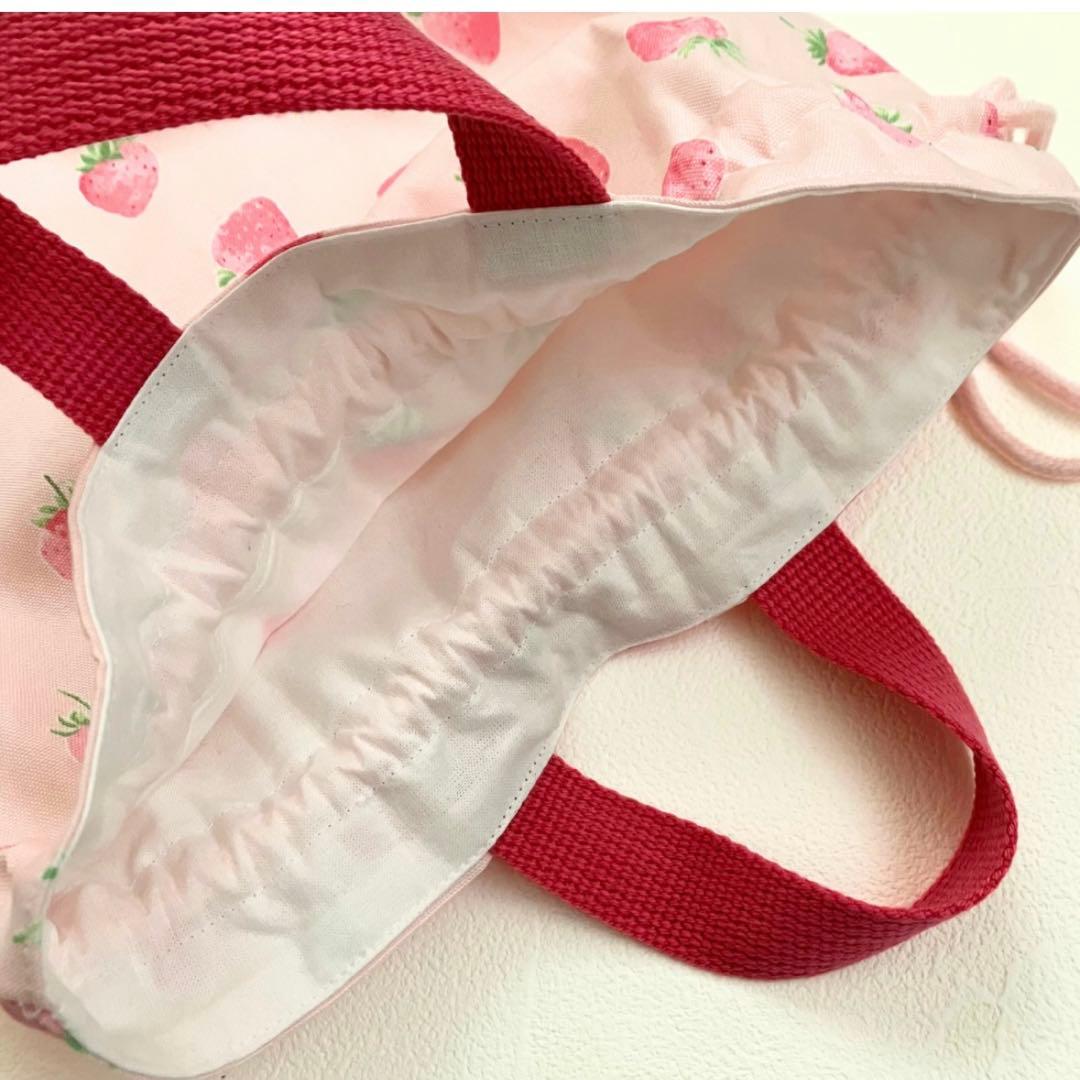 いちご柄入園入学バッグセット　フリル　ケーキ　ピンク　レッスンバッグ体操着上靴