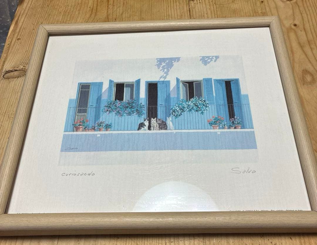 Salvo シルクスクリーン　覗き見　猫　直筆作品サインタイトル記名あり