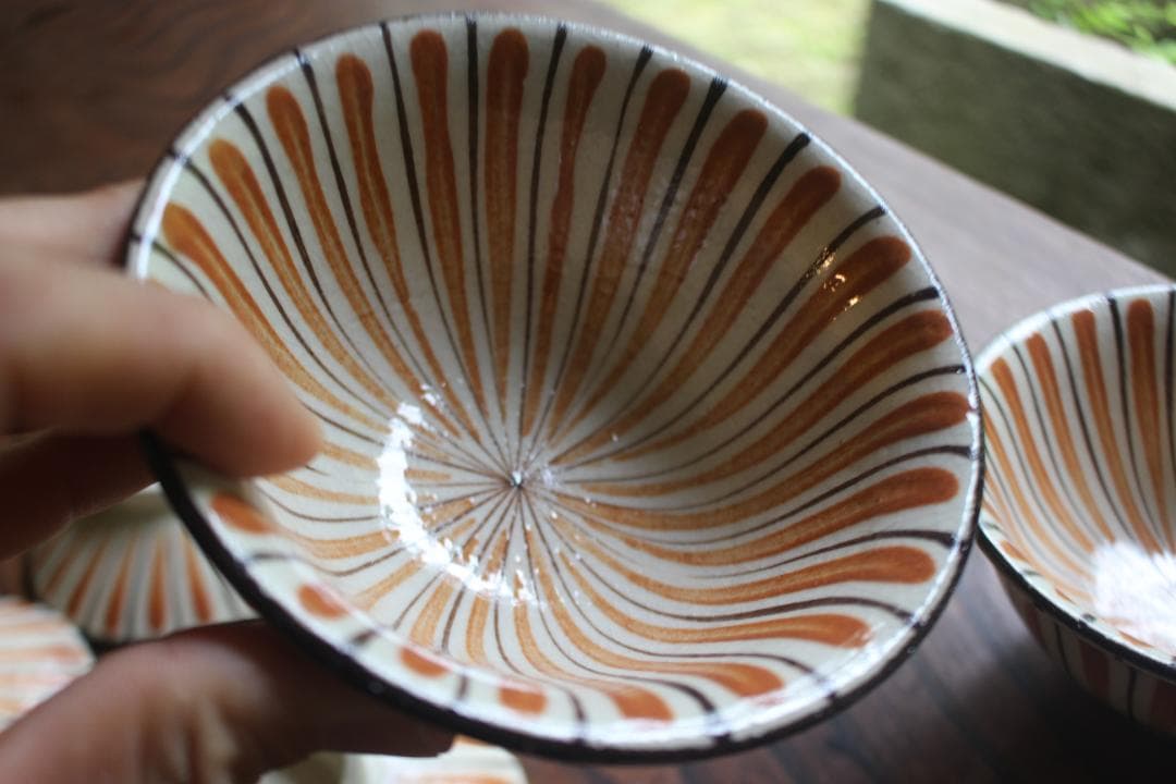 1点極小保管傷有！民芸の味わいある麦藁手の美しいお碗3点（検瀬戸焼木賊文白洲正子