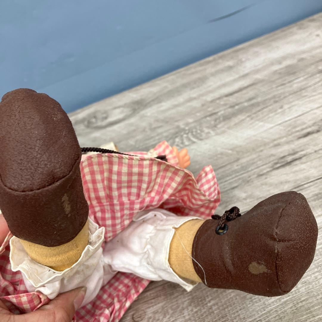 3F【希少】昭和レトロ ポーズ人形 女の子 麦わら帽子 チェック柄 ぬいぐるみ