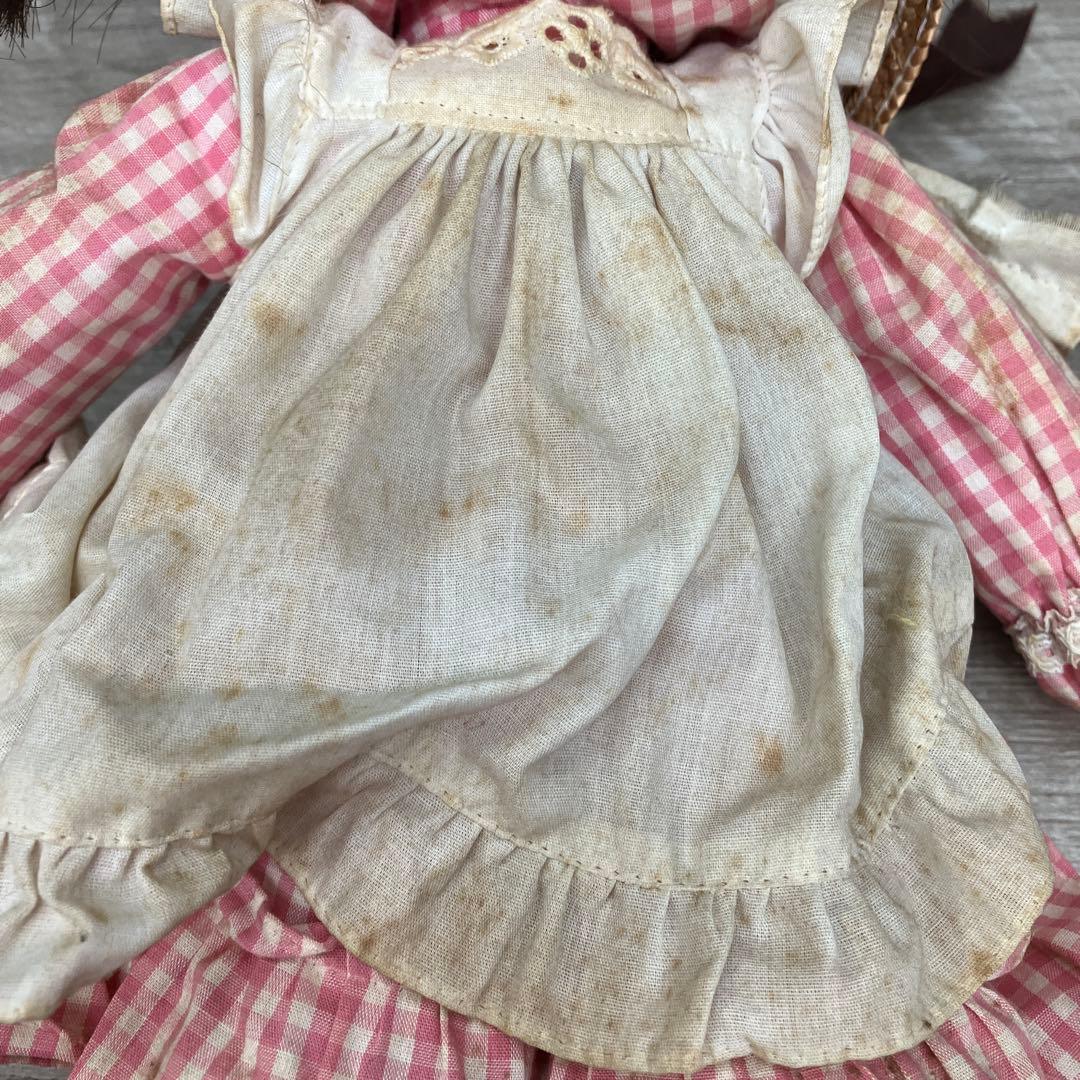 3F【希少】昭和レトロ ポーズ人形 女の子 麦わら帽子 チェック柄 ぬいぐるみ