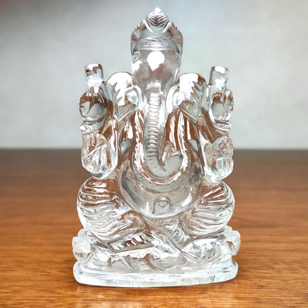 【No,7】ネパール ヒマラヤ水晶製 インドの神様 ガネーシャ立像 金運成就