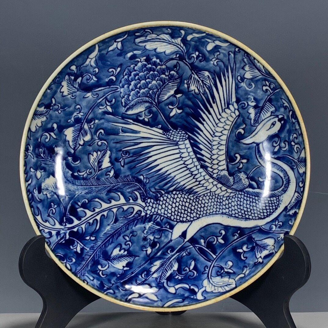 大清康熙年制青花氷梅鳳紋賞盤 景徳鎮 陶磁器 装飾品 現代工芸品 美術品 置物