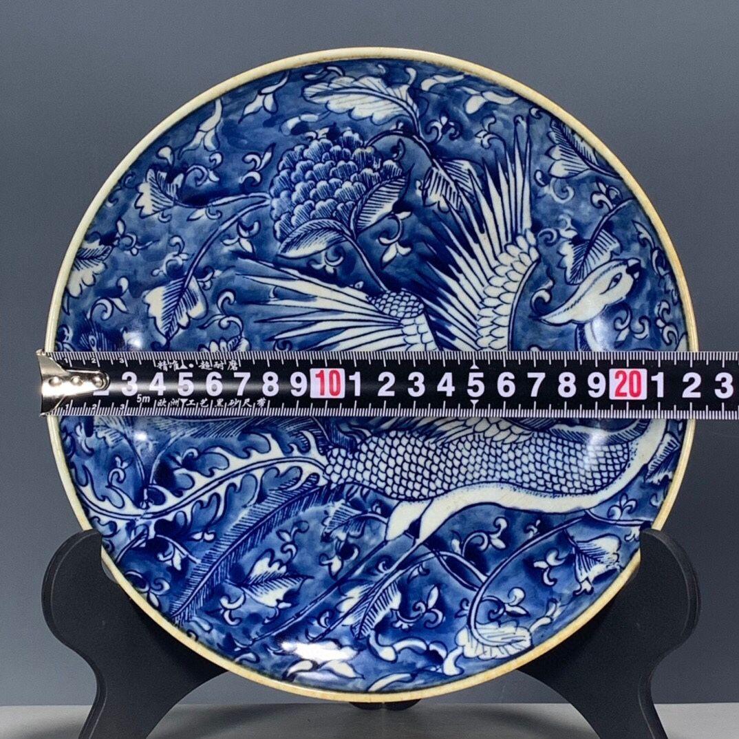 大清康熙年制青花氷梅鳳紋賞盤 景徳鎮 陶磁器 装飾品 現代工芸品 美術品 置物
