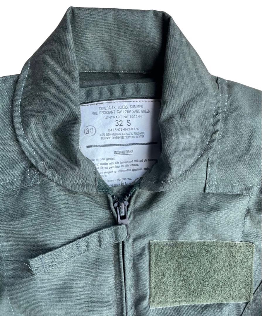 米軍本物フライトスーツCWU27p難燃性1992年官給品32Sサイズ