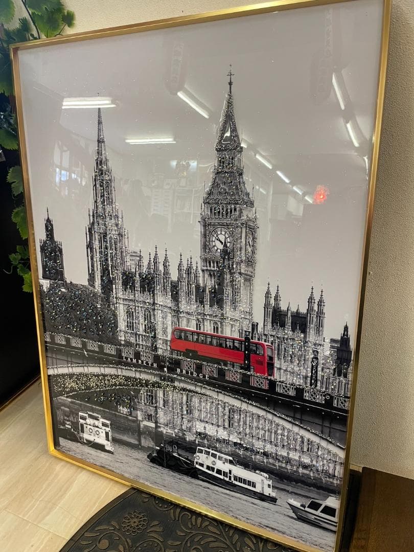 水晶絵　イギリス　ロンドン　アートパネル　クリスタル　立体　絵画　パネル　額縁