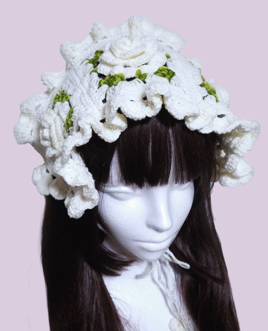 薔薇モチーフヘッドドレス＆つけ襟・ホワイト2点セット
