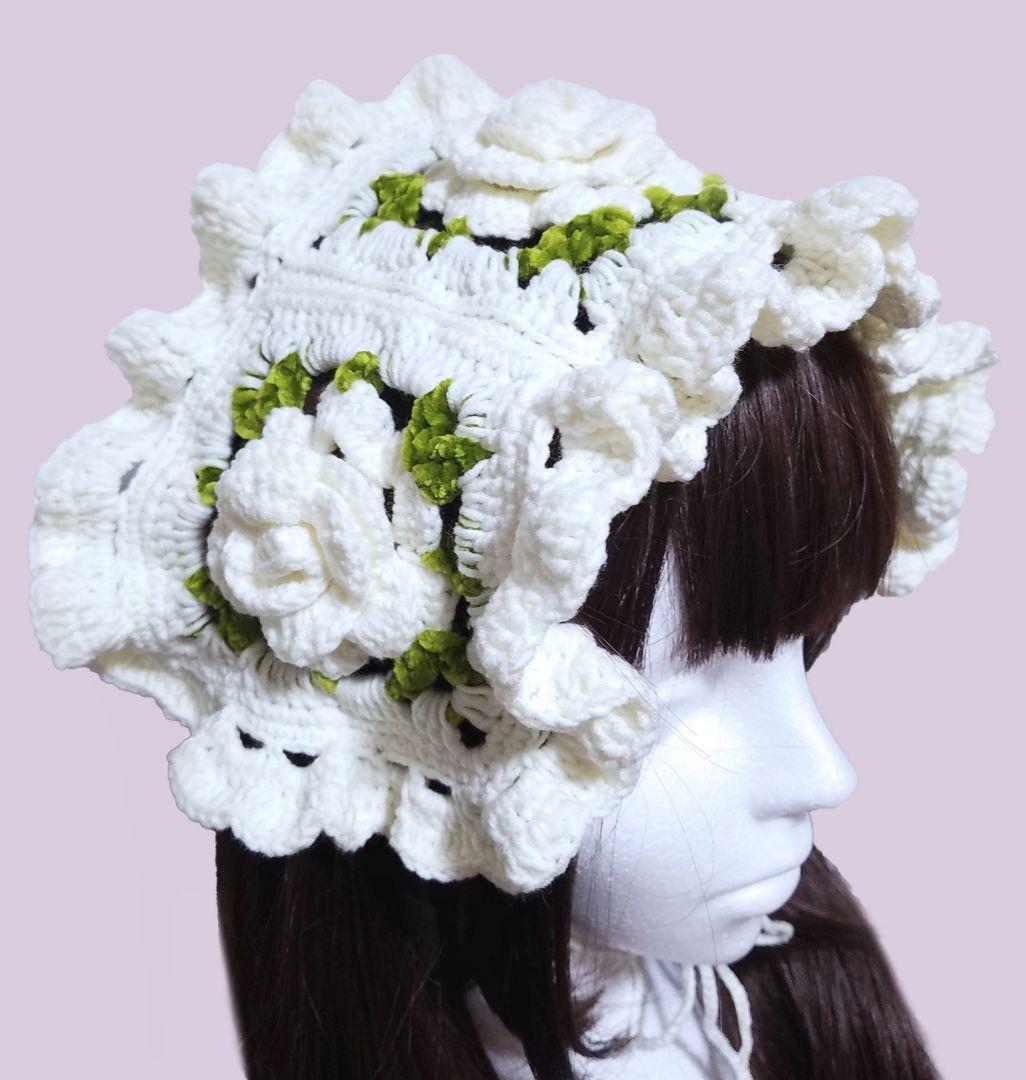 薔薇モチーフヘッドドレス＆つけ襟・ホワイト2点セット