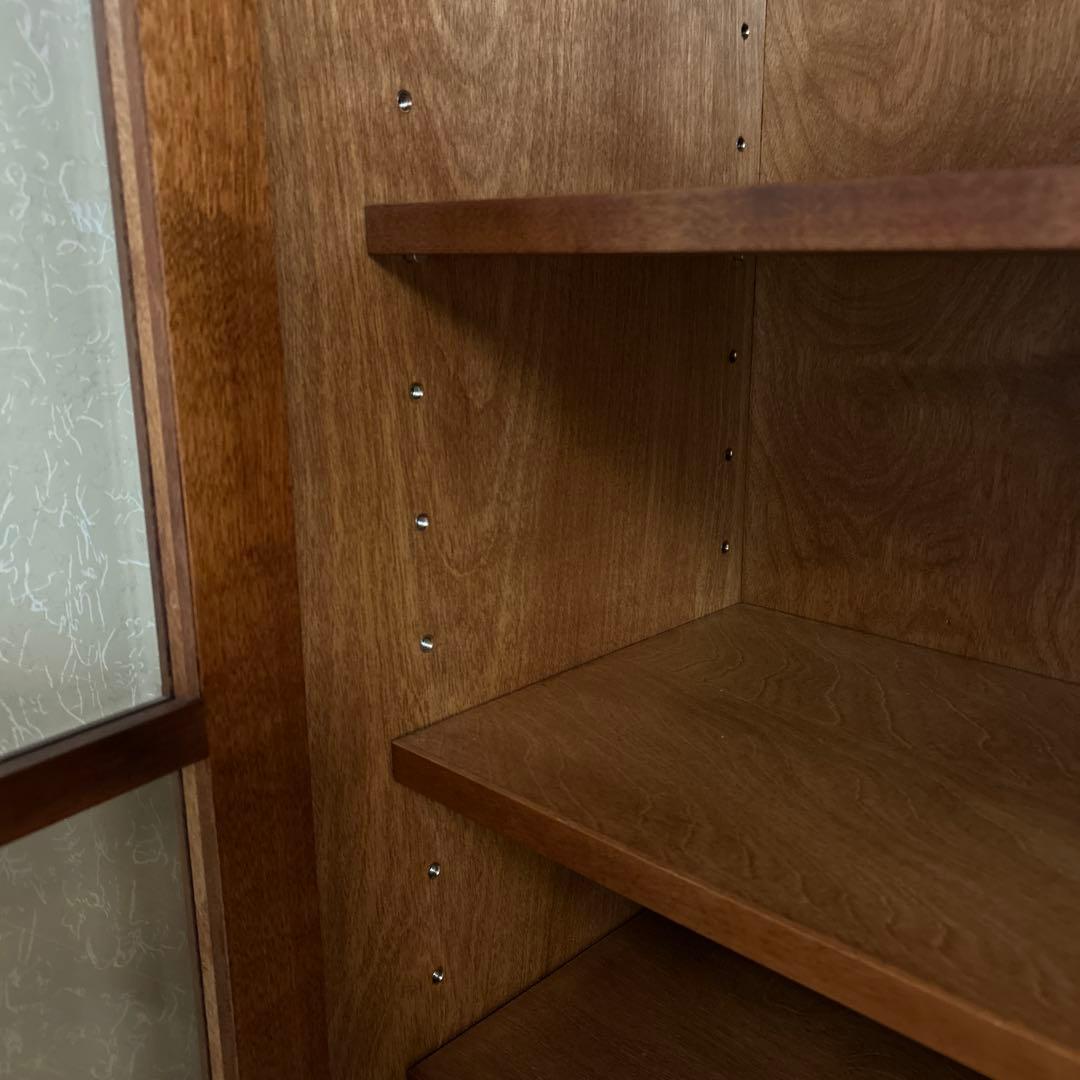 木製ガラス扉本棚 ブラウン