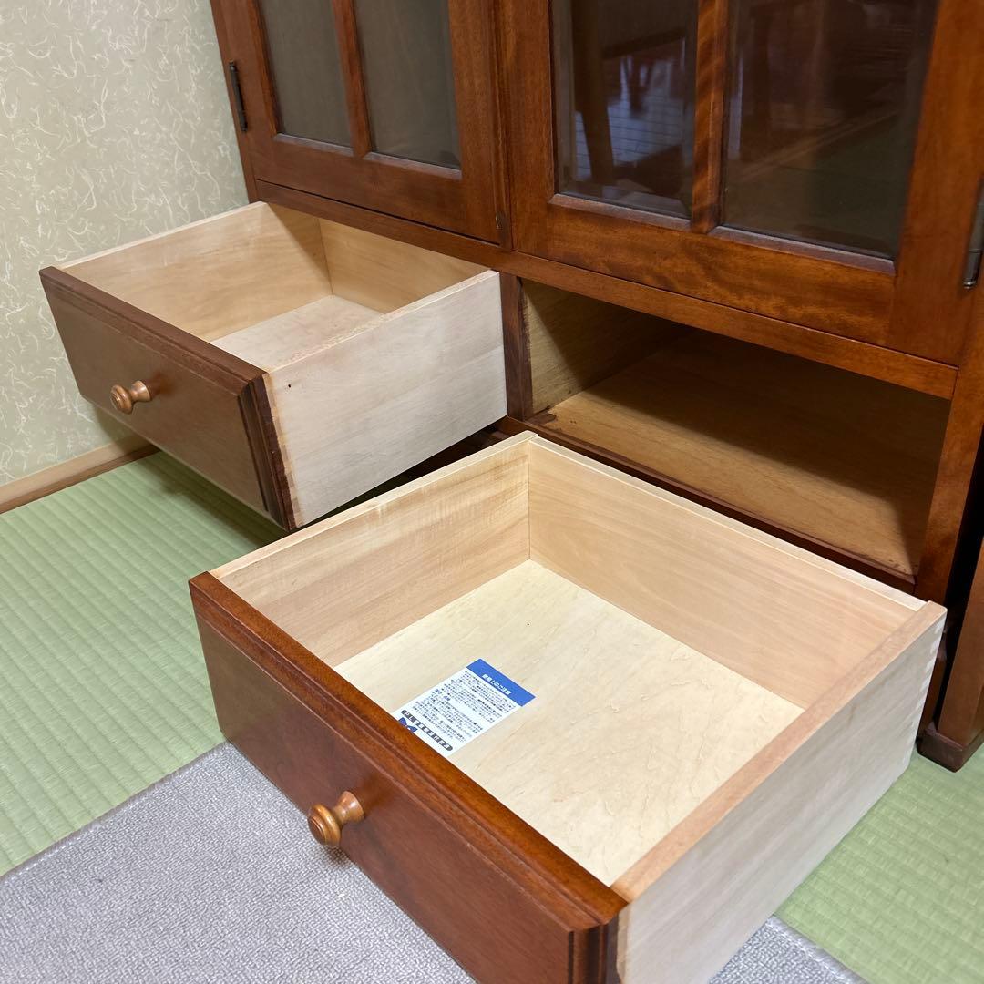 木製ガラス扉本棚 ブラウン
