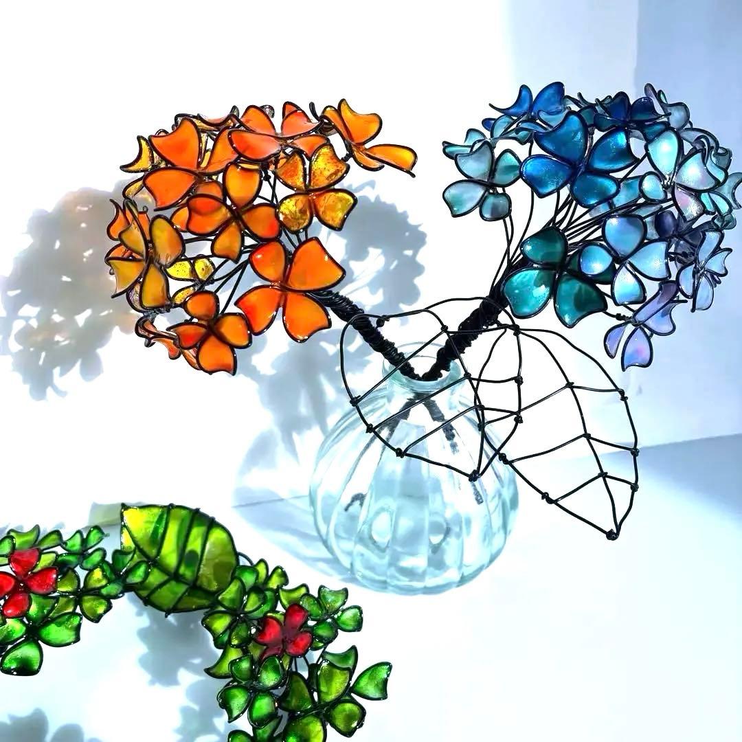 紫陽花リース　ワイヤークラフト　ディップアート 壁飾り　インテリア　アート