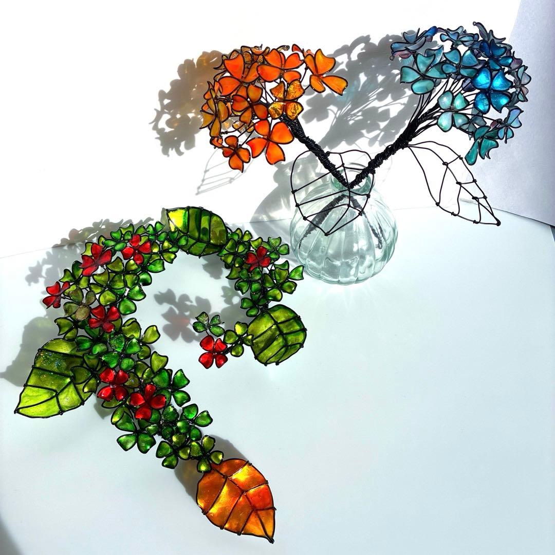 紫陽花リース　ワイヤークラフト　ディップアート 壁飾り　インテリア　アート