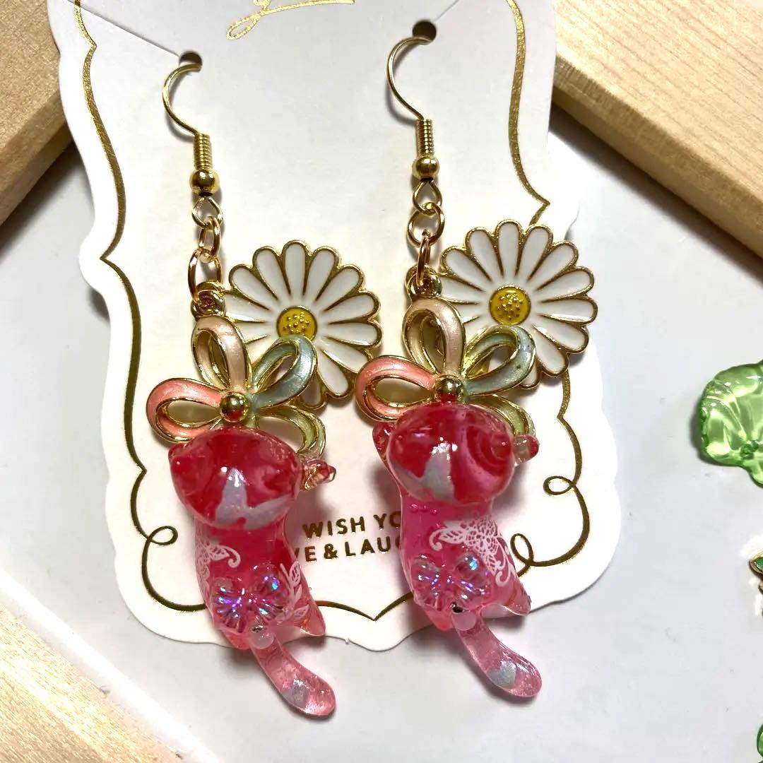 ☆お花とSpring猫ちゃんピアス☆