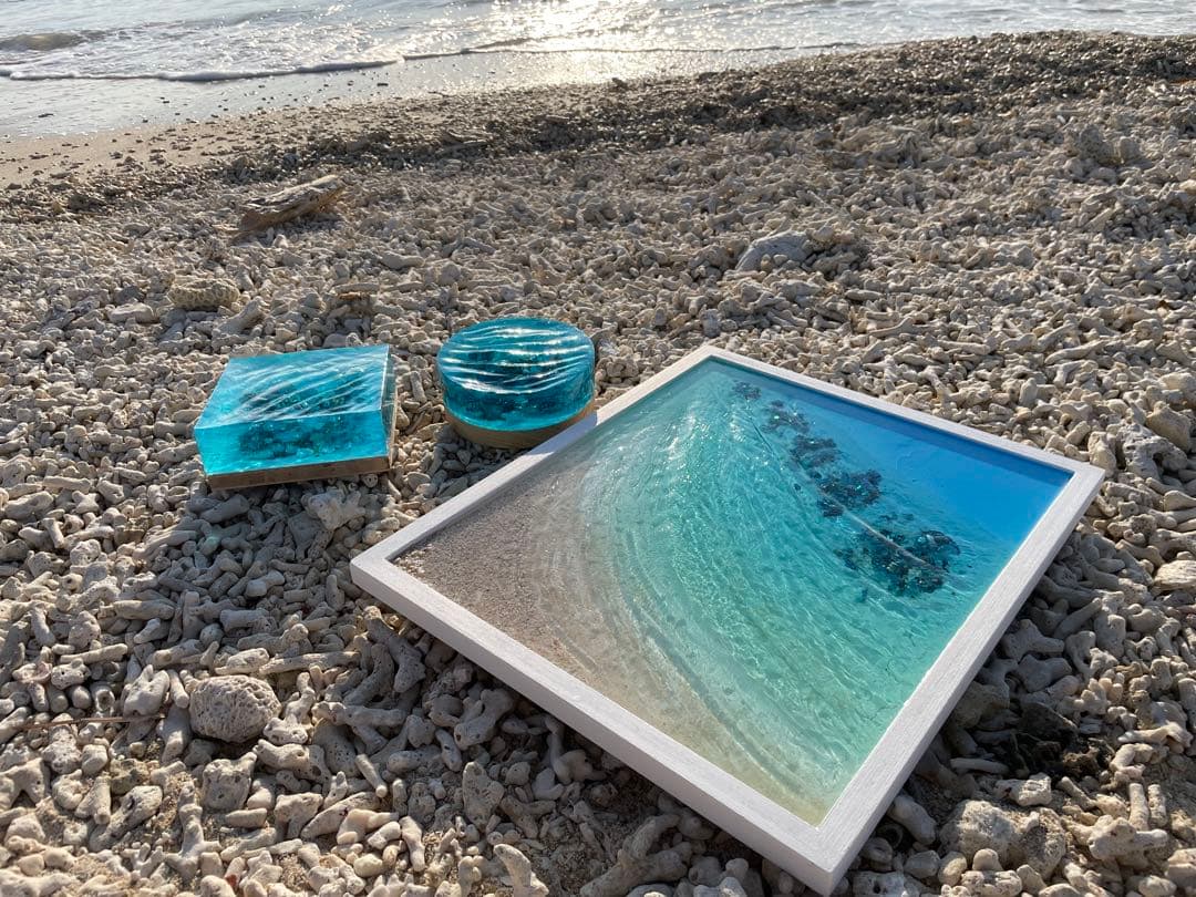 海レジンアート さざなみクリスタル 壁掛けインテリア　A3額縁