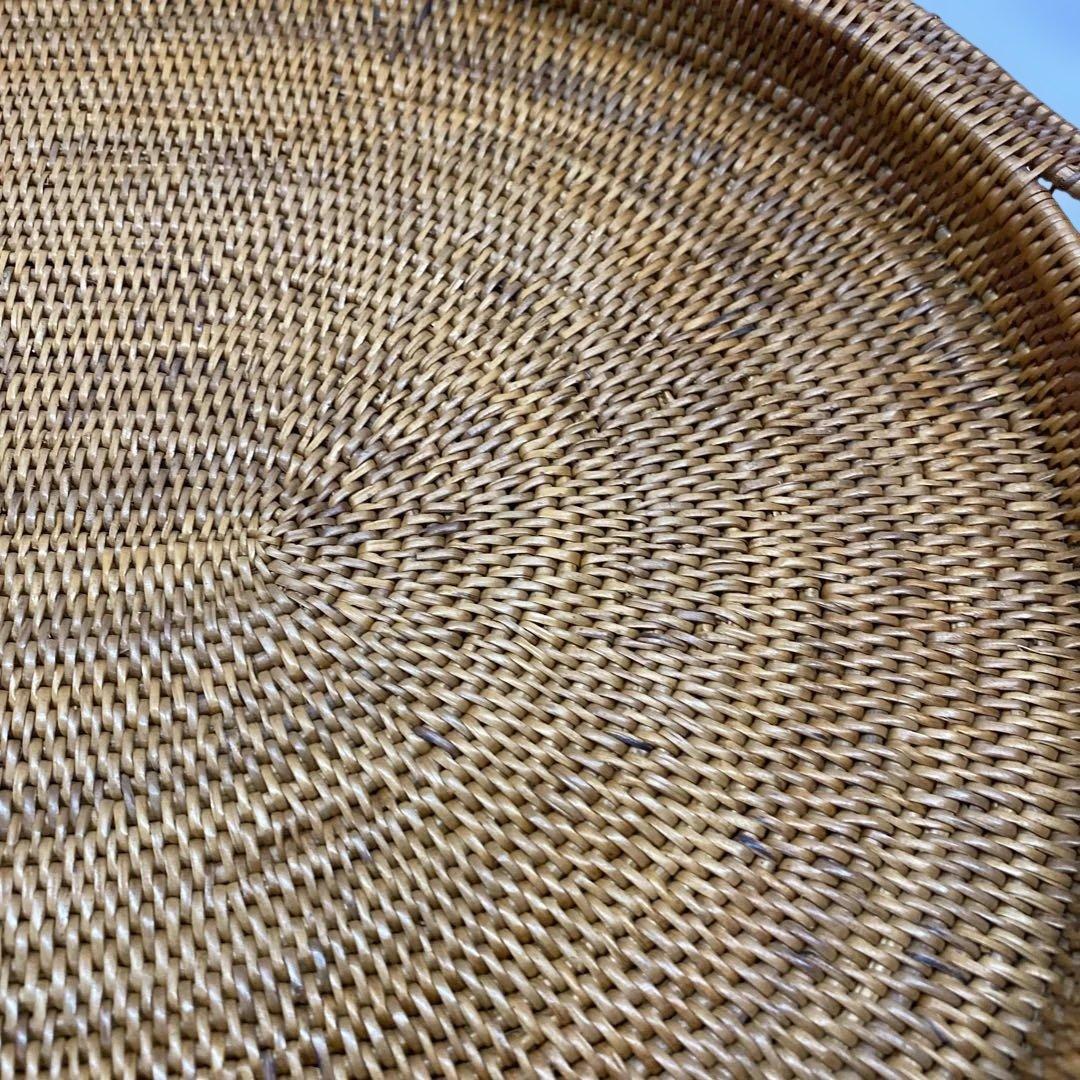 籐製 楕円形トレー 持ち手付き