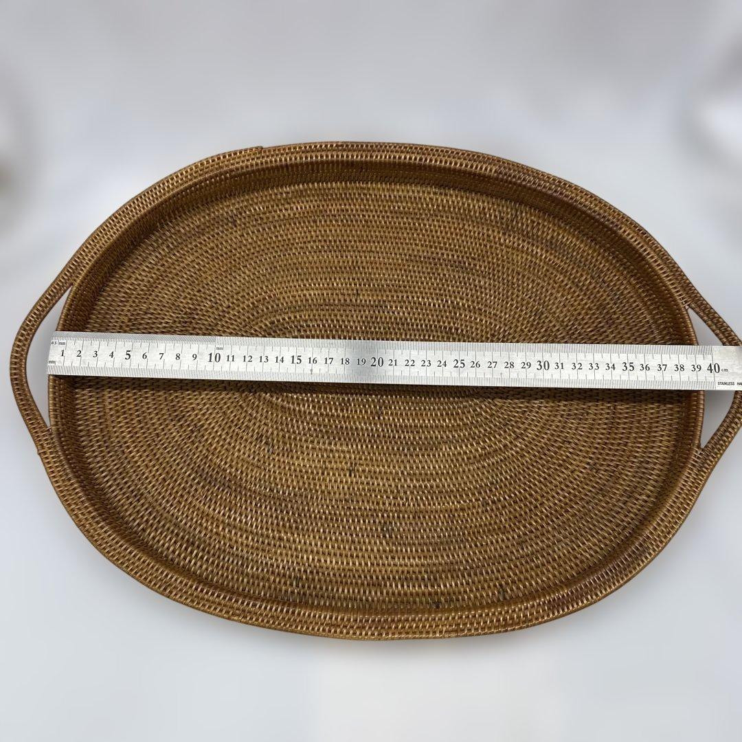 籐製 楕円形トレー 持ち手付き