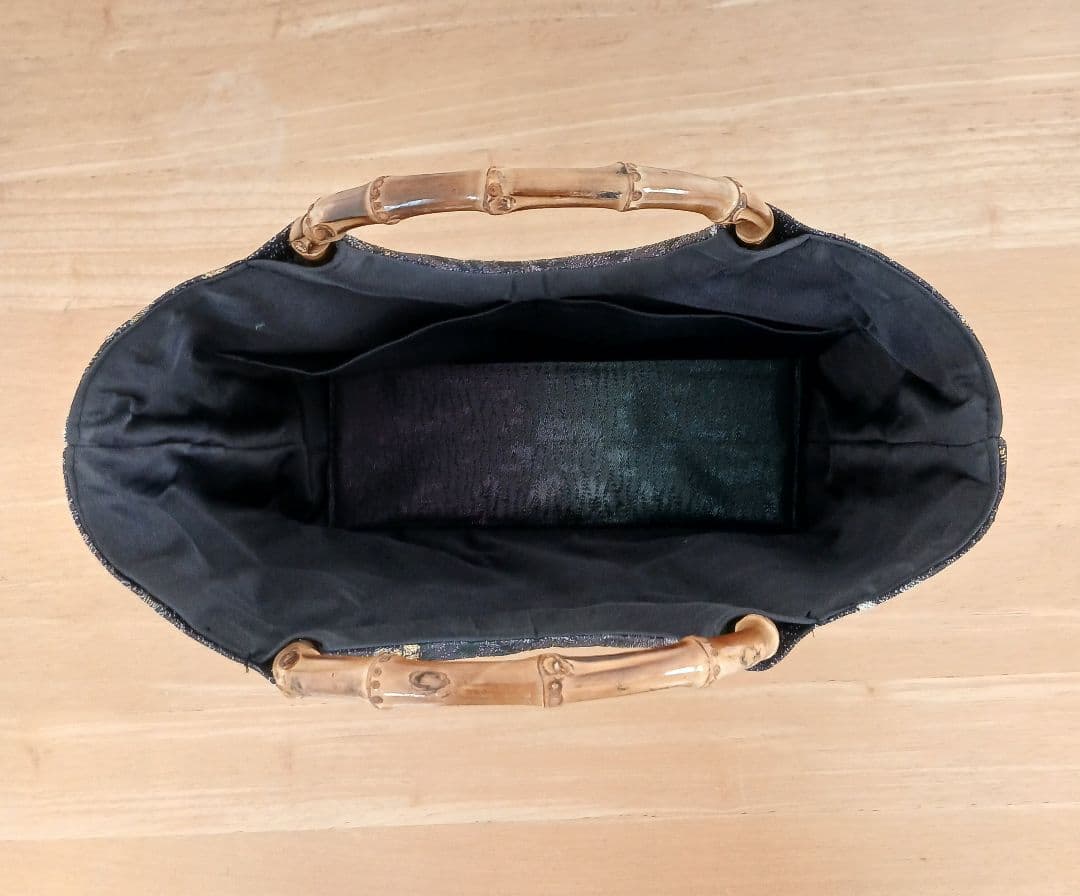 帯リメイクバッグ★バンブーバッグ★辻ヶ花　プラチナ箔　和モダン正絹袋帯