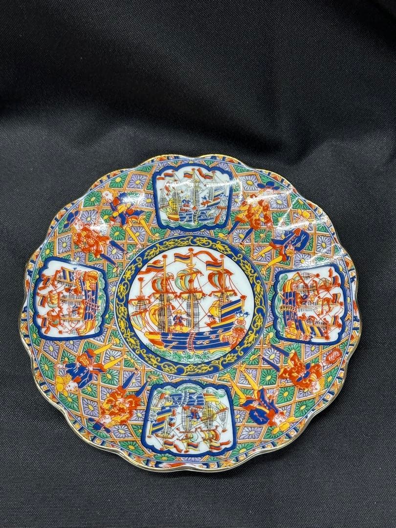 【美品】陶扇　銘々皿　和皿　皿　中皿　18.5cm 南蛮　5P