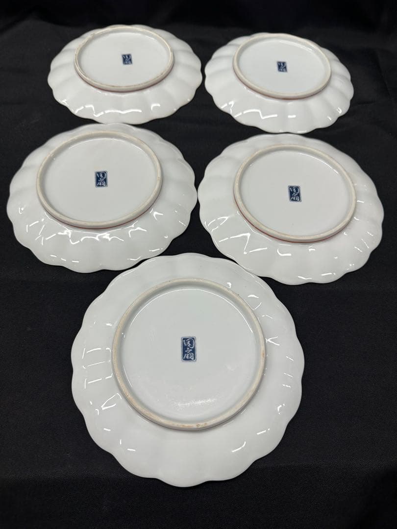 【美品】陶扇　銘々皿　和皿　皿　中皿　18.5cm 南蛮　5P