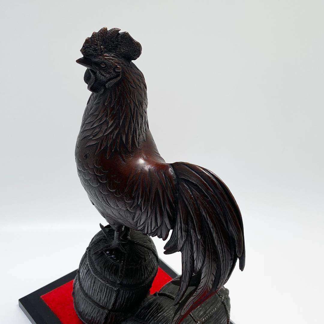 鋳金家 芳山 作 唐銅製 俵鶏置物 オブジェ 銅像 ブロンズ像