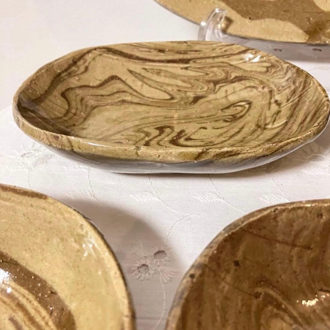 作家もの　民藝　楕円皿　オーバルプレート　ボウル　マーブル模様