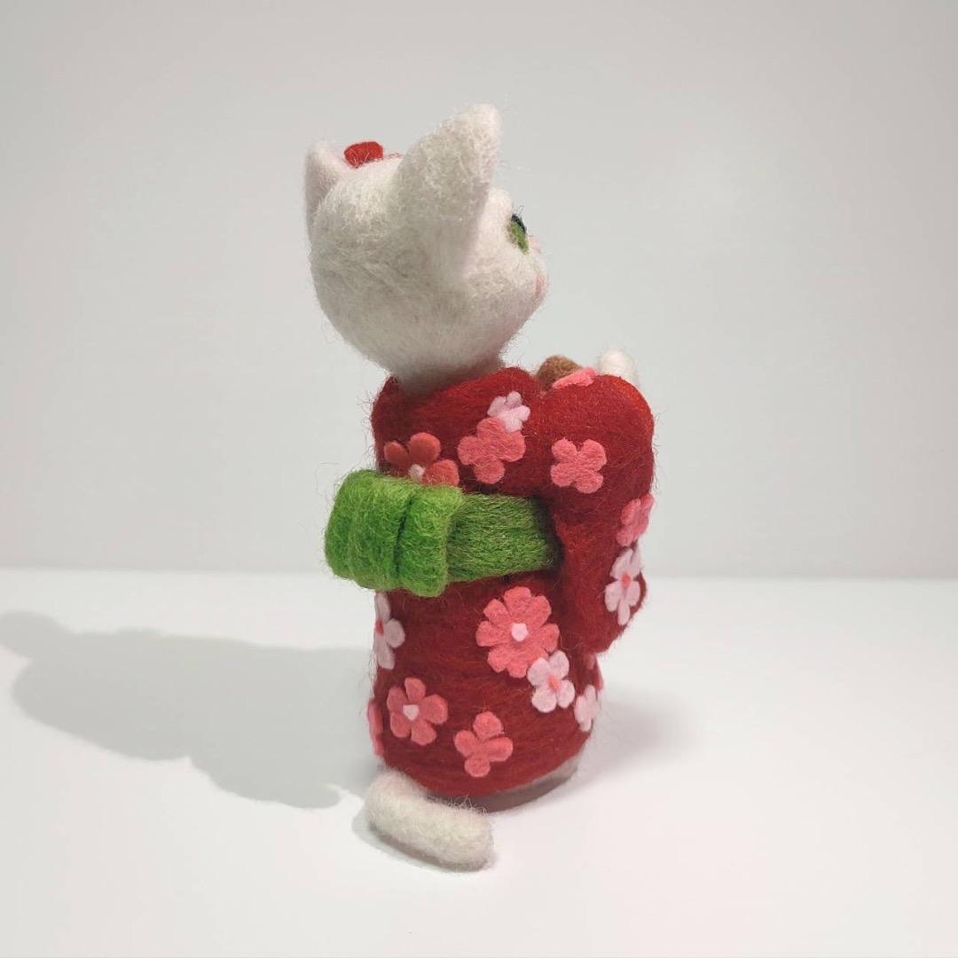 羊毛フェルト　猫　着物バージョン