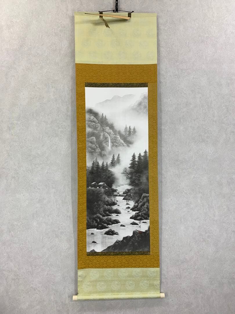 掛軸 松月 春峰 二幅山水 共箱