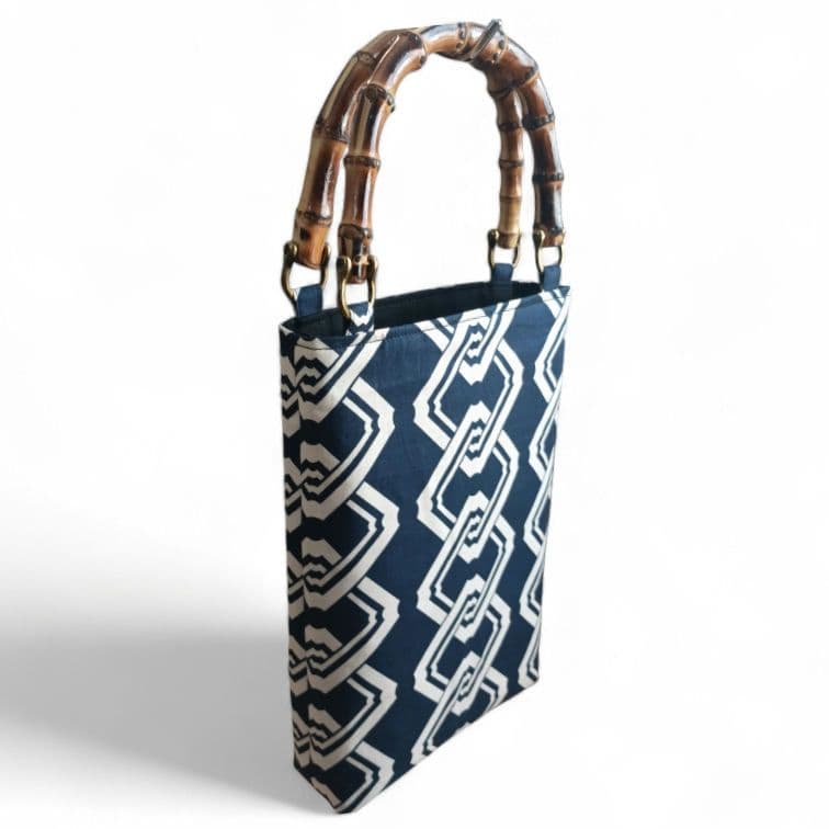 バンブー手提げ　吉原繋ぎ　紺　お祭りバッグ　和柄バッグ　神輿　祭り用品