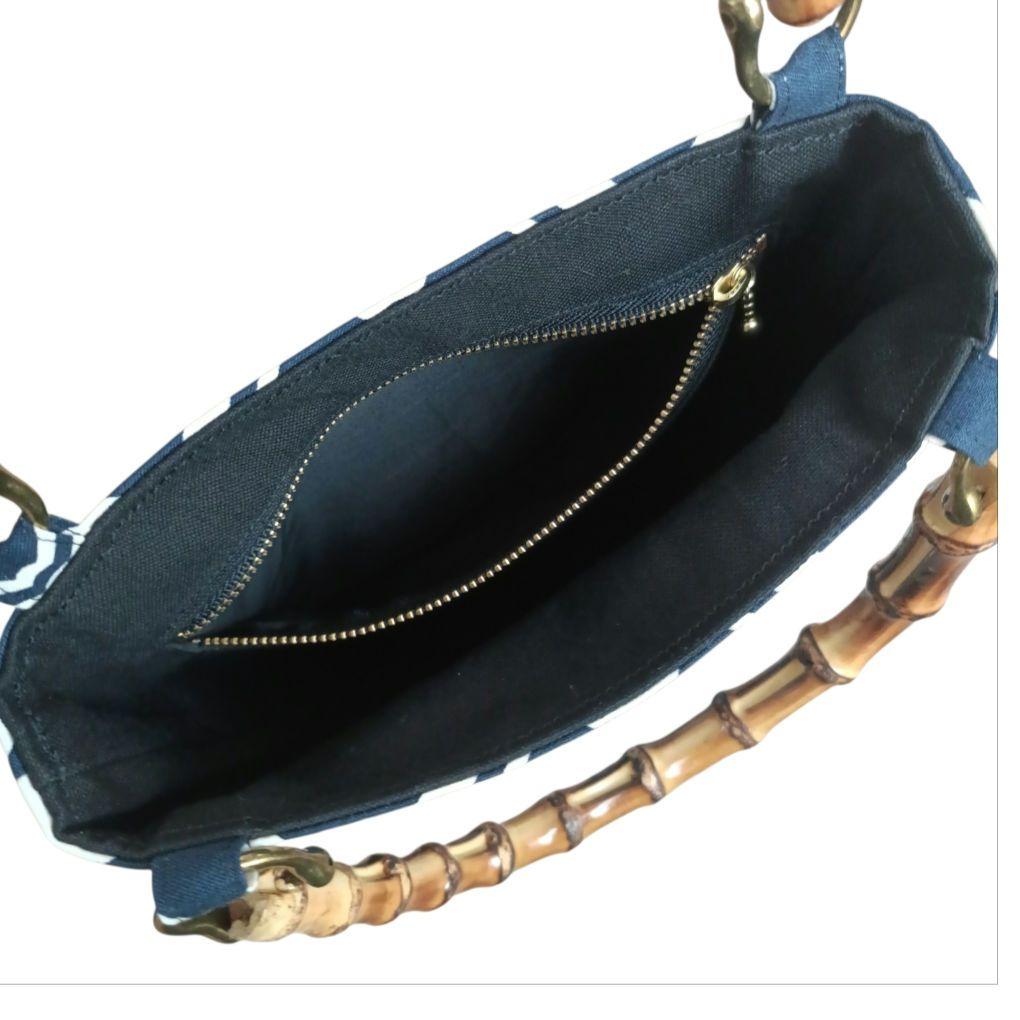 バンブー手提げ　吉原繋ぎ　紺　お祭りバッグ　和柄バッグ　神輿　祭り用品