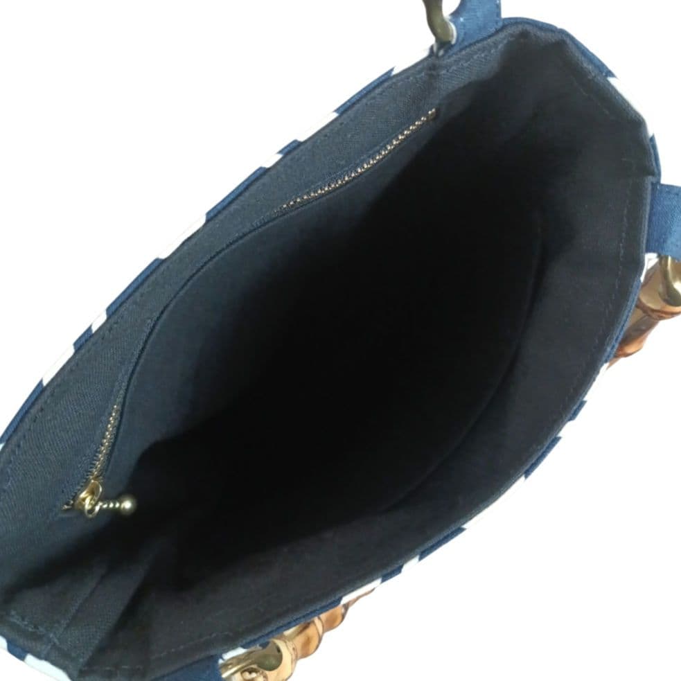 バンブー手提げ　吉原繋ぎ　紺　お祭りバッグ　和柄バッグ　神輿　祭り用品