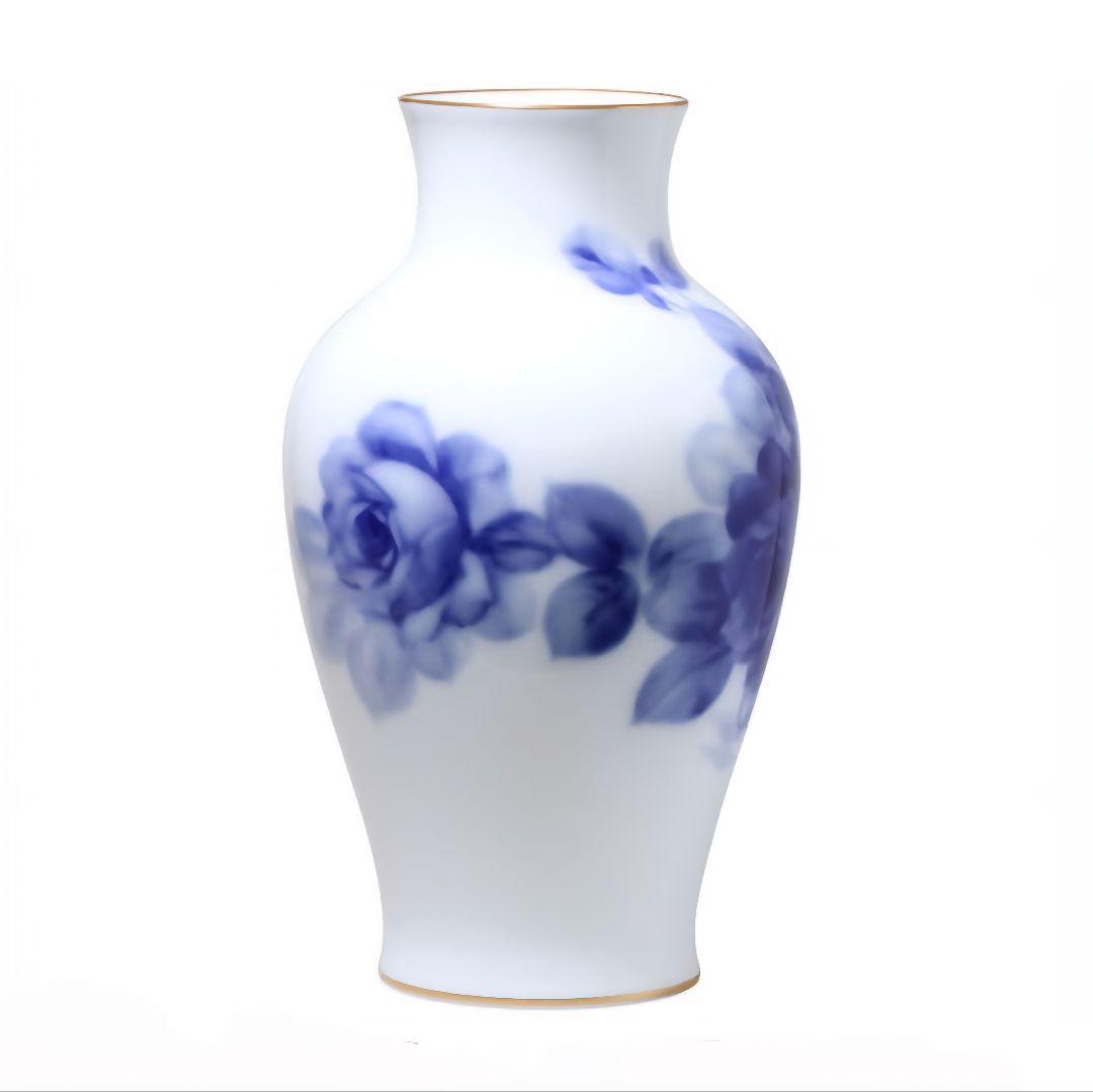 大倉陶園★『ブルーローズ』36cm 花生★フラワーベース★未使用に近い