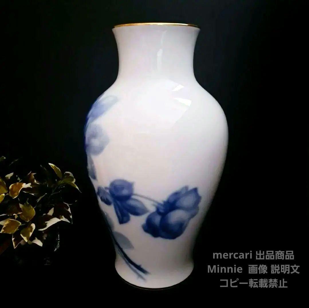 大倉陶園★『ブルーローズ』36cm 花生★フラワーベース★未使用に近い