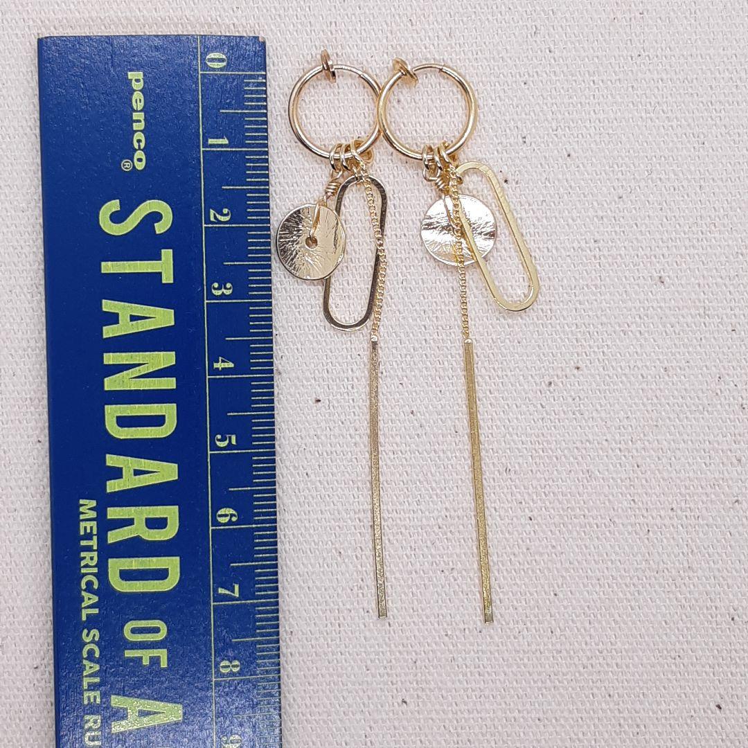 ゴールドチャーム ロングスティック チェーン フープイヤリング ハンドメイド