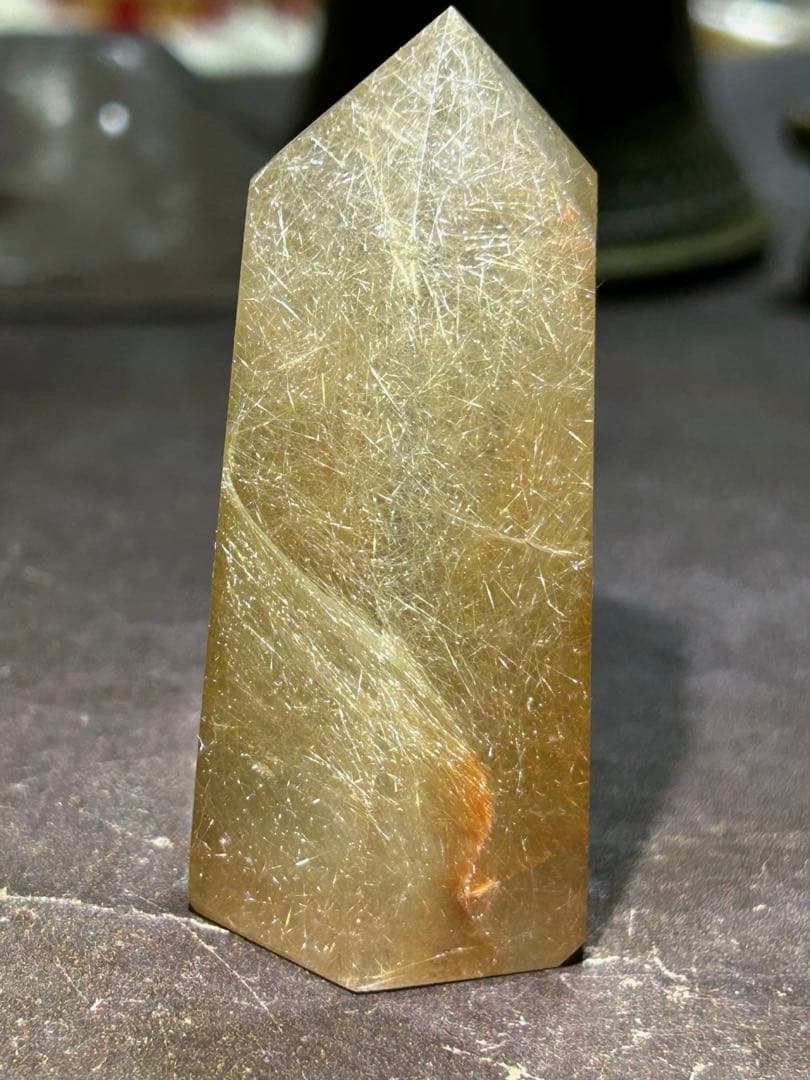 ★最高品質！帝王秘宝！エンジェルヘアゴールド　ルチル　原石　六角柱　希少