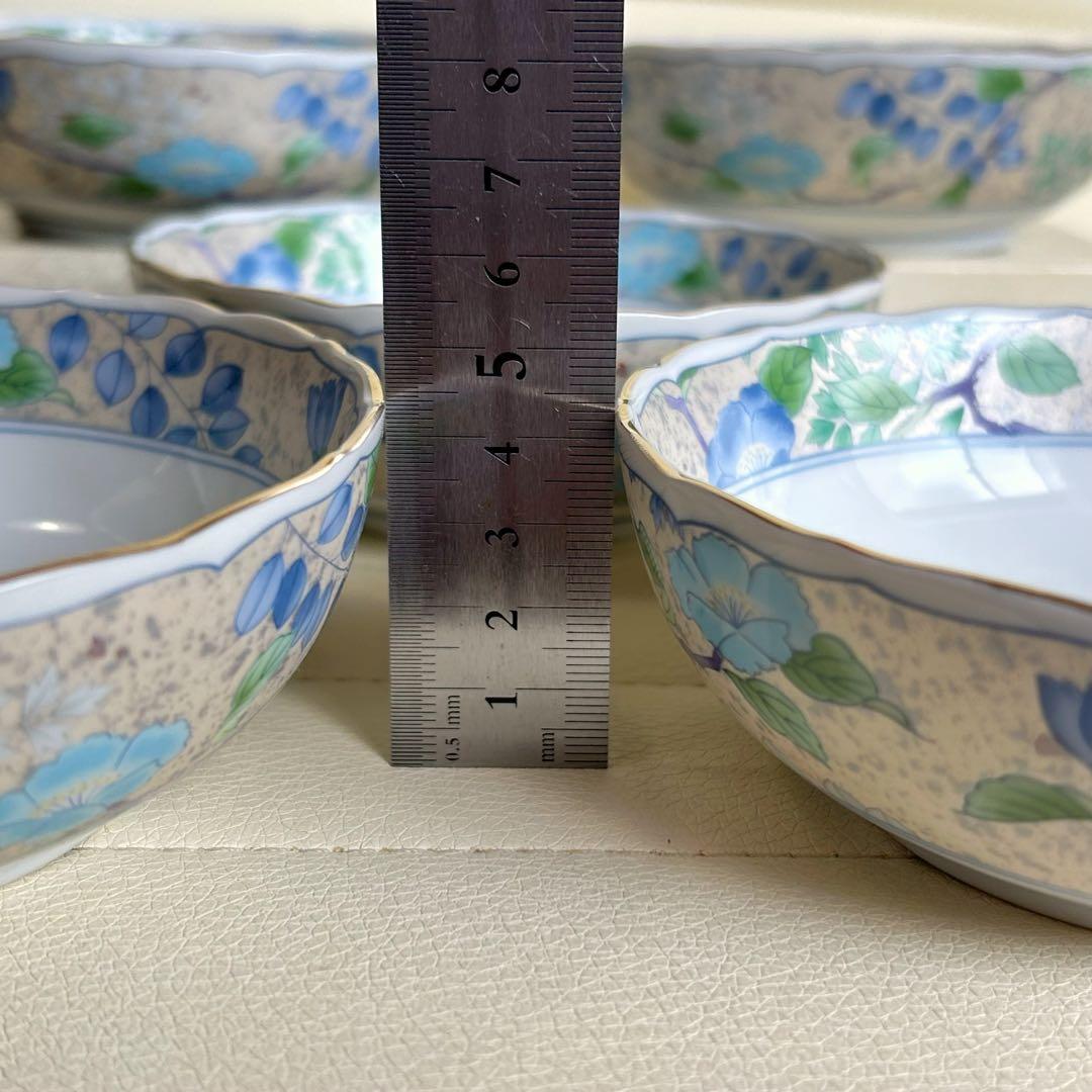 前畑陶器　庫山窯　花銀彩　小鉢揃　５枚セット　色絵　煮物鉢　深皿　とんすい　金彩