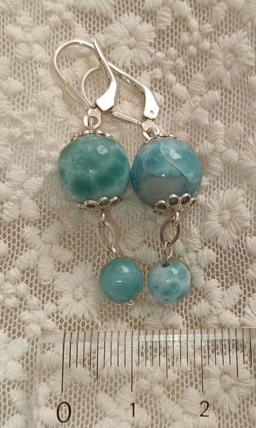 レア【ラリマー】ドロップピアス　ハンドメイド　＃003