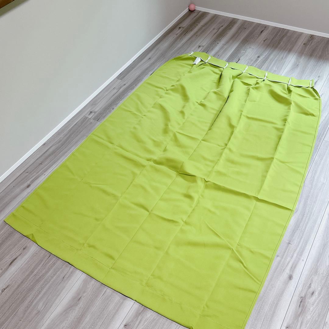 カーテン 節電対策 黄緑 幅100×丈200cm ２枚セット 厚手カーテン