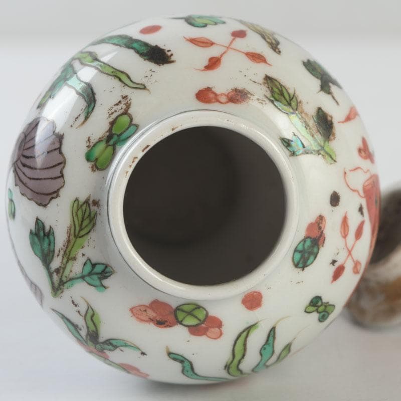 中国　大明嘉靖年製　赤絵　魚藻文　蓋壷　Z　8620