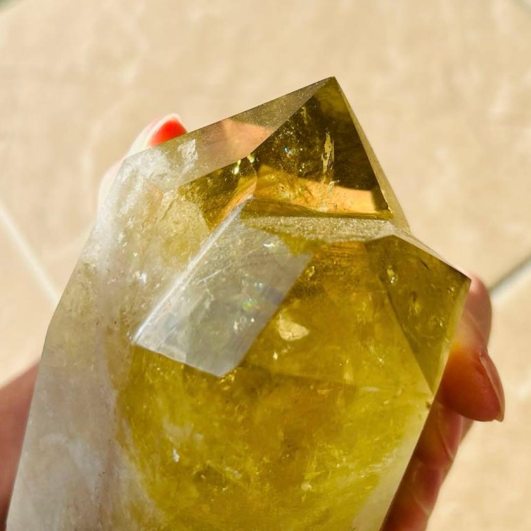 【⭐️虹クラックあり⭐️】マダガスカル産 シトリン 六角柱クラスター 天然石