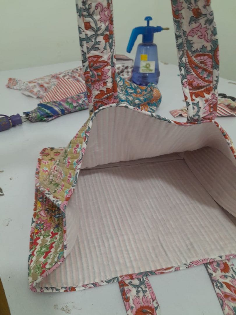 ブロックプリント花柄トートバッグ