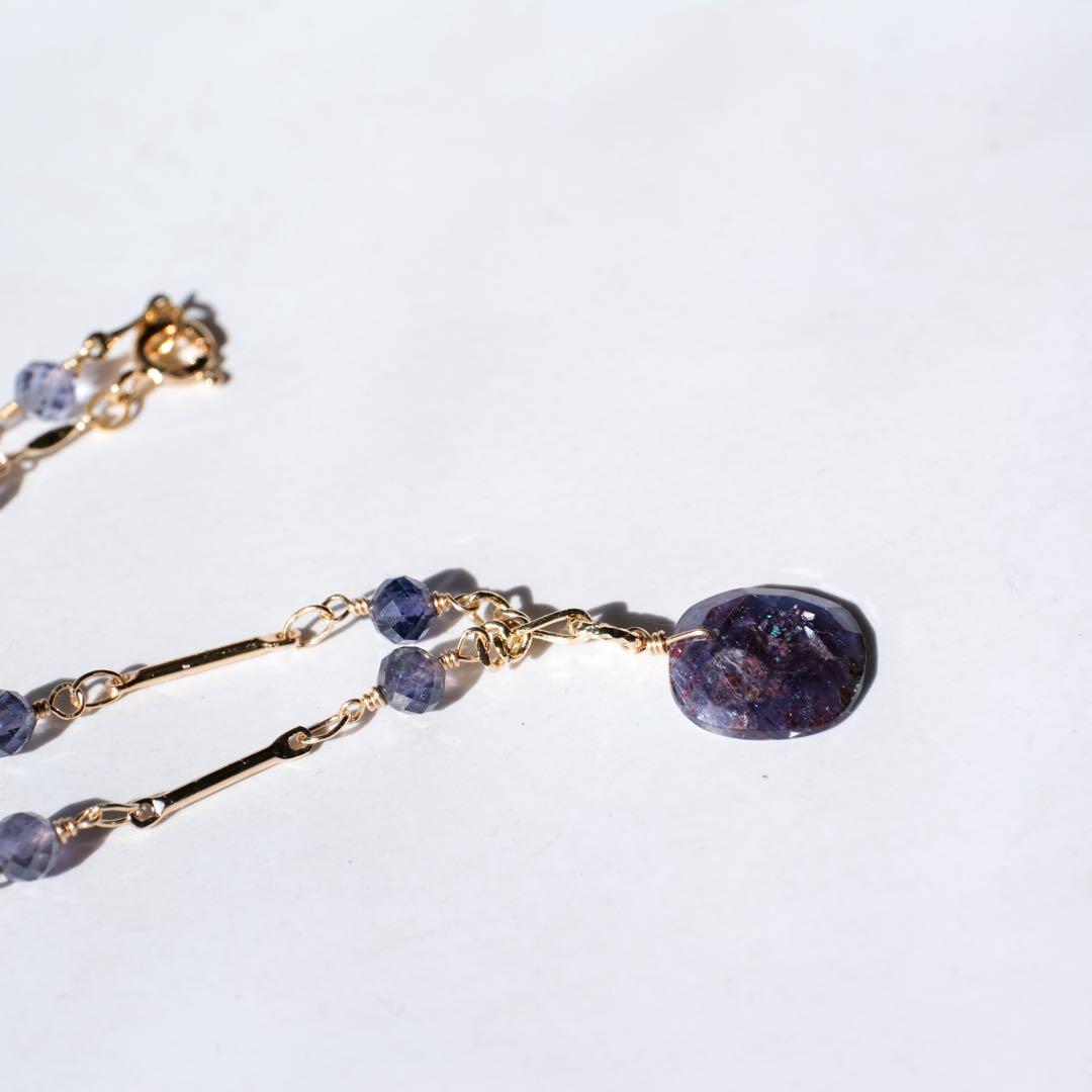 14kgfアイオライトサンストーンローズカットネックレス