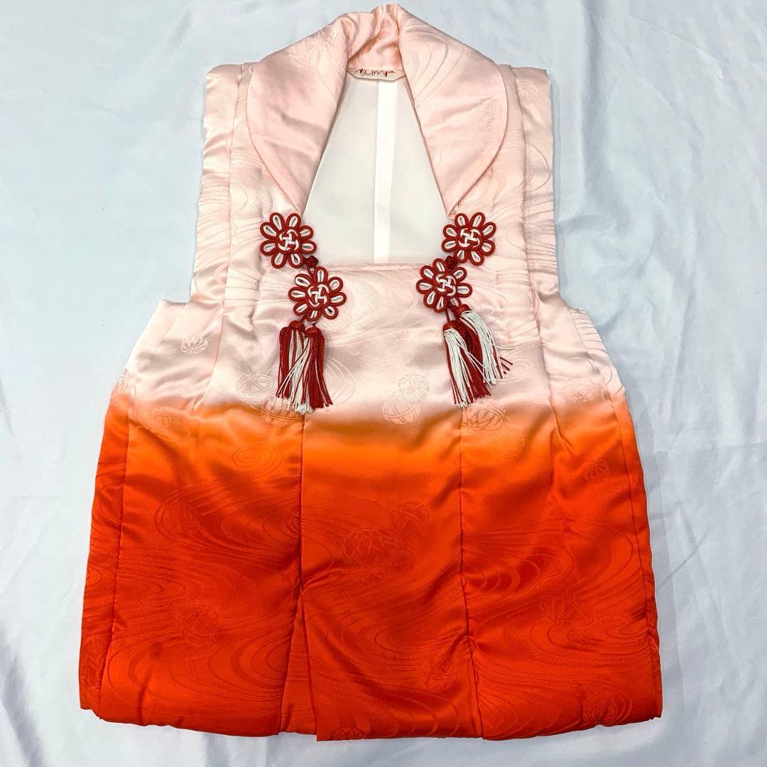 603agu4□七五三 三歳 女の子 着物＆被布＆長襦袢 冊子に花 霞□美品