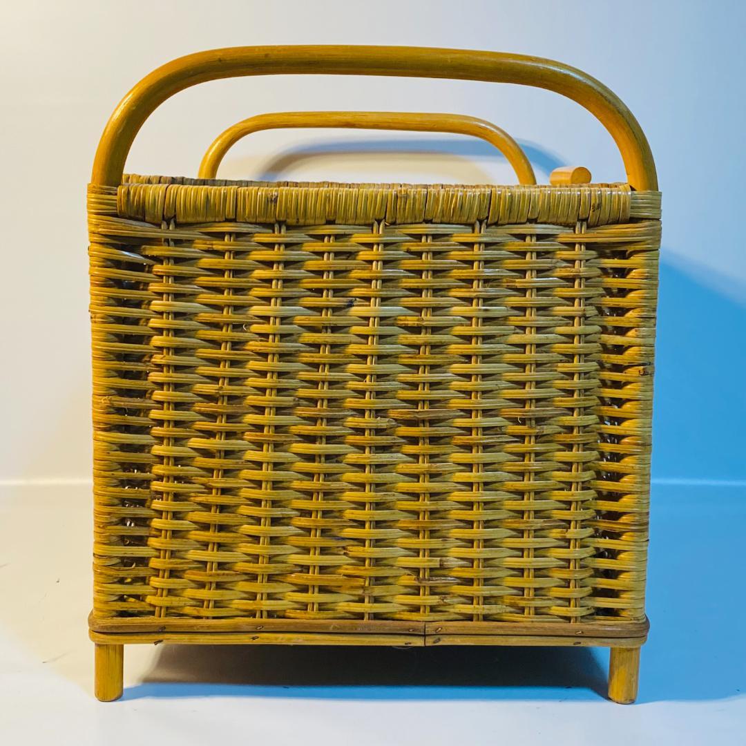 ラタン 籐 籠 蓋付 フタ 脚付 W48.5cm D35cm H41cm