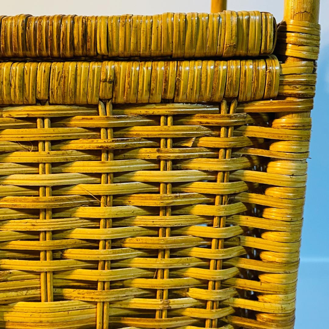 ラタン 籐 籠 蓋付 フタ 脚付 W48.5cm D35cm H41cm