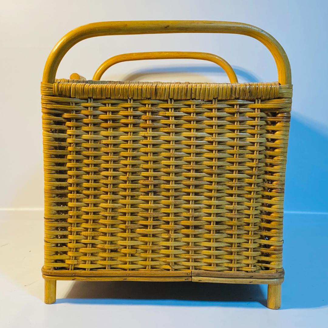 ラタン 籐 籠 蓋付 フタ 脚付 W48.5cm D35cm H41cm