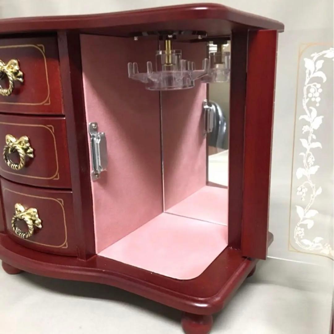 【新品未使用】 ワインレッド 木製宝石箱３段 オルゴール付 ケース ジュエリー